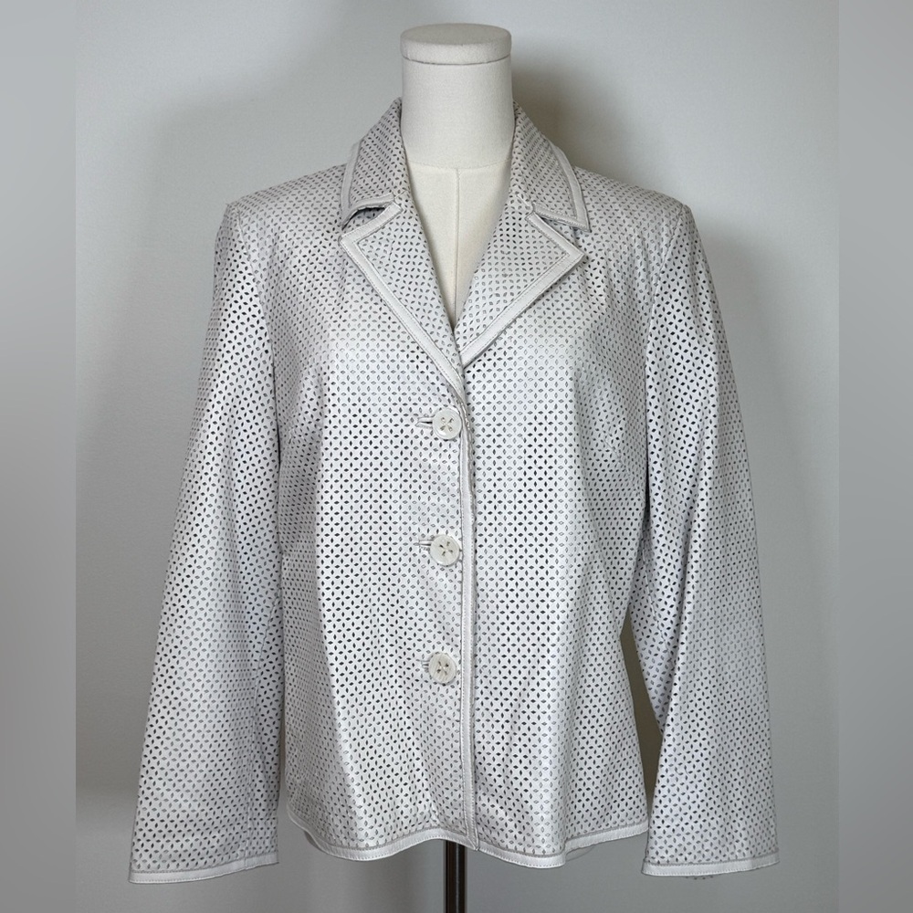 Vintage Sigrid Olsen Leather Jacket Blazer White Diamond Cut Women’s Size Large